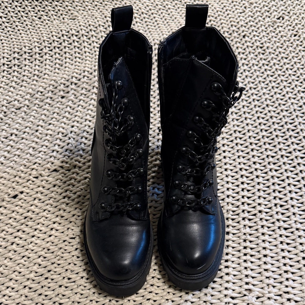 Black Combat Chain Lace Up Boots